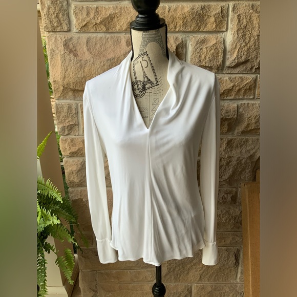 EQUIPMENT FEMME White V-Neck Long Sleeve Rayon Simple Shirt Women’s Size Small - Picture 2 of 15